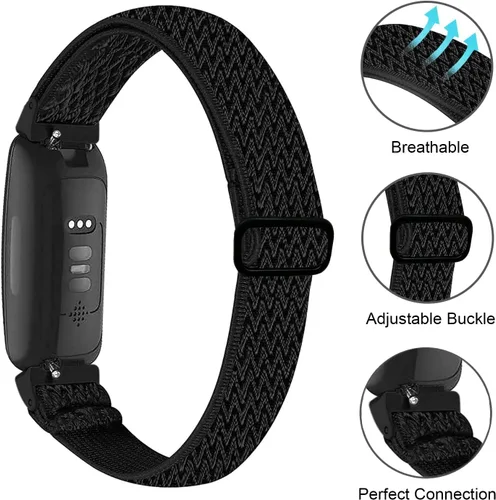 Vista 2 de Paquete de 3 bandas elásticas de nailon compatibles con Fitbit Inspire 3/Inspire 2/Inspire HR/Inspire, correa deportiva de repuesto ajustable