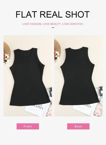 Vista 3 de Dokotoo - Camiseta ajustada sin mangas para mujer, tirantes anchos, escote bajo, con ribetes, deportiva, para entrenamiento