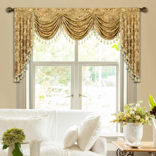 Vista 14 de Loom and Mill Cenefas de Cascada de Lujo para Ventanas, Elegante Cenefa de Cortinas Gruesas de Jacquard con Borlas para Sala de Estar, Dormitorio