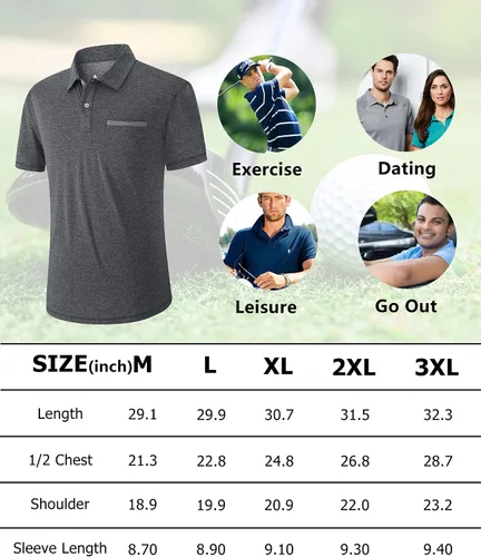 Vista 6 de V VALANCH Polo para hombre, estilo casual, de manga corta, para golf, absorbe la humedad, con cuello