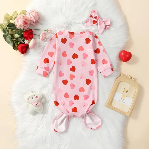 Vista 2 de Traje de dormir para bebés recién nacidos, con diseño floral, con diadema, ropa de dormir