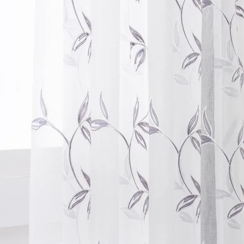 Vista 4 de TERLYTEX Cortinas con patrón de hojas de 84 pulgadas de largo, cortinas bordadas transparentes con hojas para sala de estar, paneles de cortina