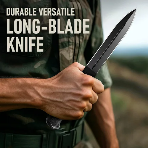 Vista 7 de Cuchillo táctico de supervivencia con funda, hoja fija de espiga completa de 6.5 pulgadas, borde dentado, cuchillo de caza con mango de goma