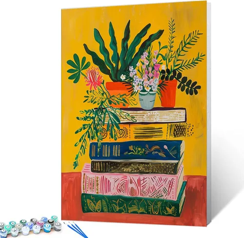 Vista 33 de Aihonmin Estantería 6 Pack Pintar por Números para Adultos Libros Pintura DIY sobre Lienzo con Pinceles Pigmento Manualidades DIY Pintura Acrílica