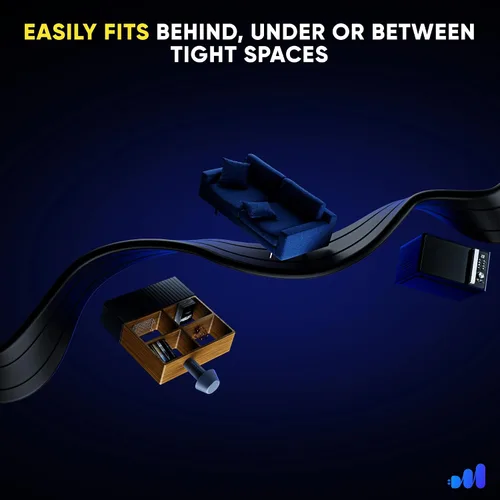 Vista 5 de Maximm Cable de extensión plano de 15 pies, 16 AWG, 3 salidas, perfil bajo Enchufe plano