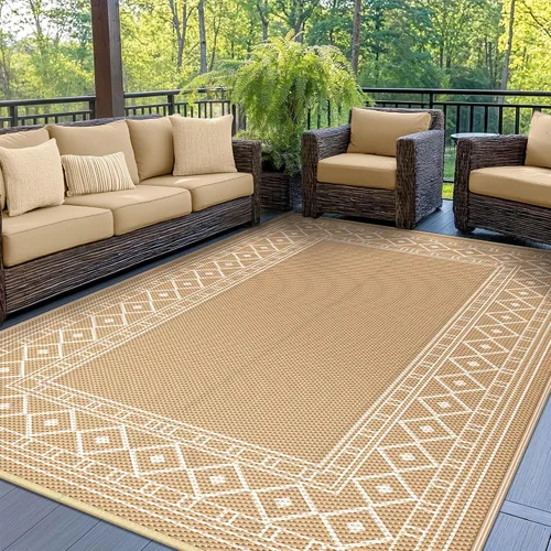 Vista 23 de GENIMO Alfombra de Exterior 5'x8' Impermeable para Patio, Alfombra de Paja de Plástico Reversible para Exteriores, Alfombras de Camping para Negro