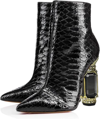 Vista 25 de FSJ Botas de tacón alto con punta puntiaguda para mujer, con tacón alto, con cremallera lateral brillante, estilo casual, para uso diario, zapatos