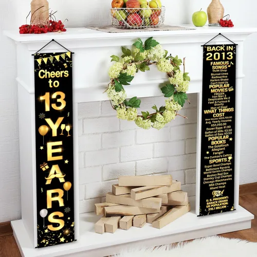Vista 3 de Decoraciones de aniversario para fiesta de cumpleaños número 13, pancarta de felicitación a los 13 años, decoración de fiesta, letrero de bienvenida