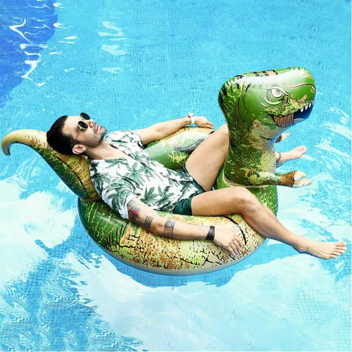 Vista 4 de FindUWill Flotadores inflables de piscina de dinosaurio de 62 pulgadas, flotadores inflables de piscina, flotadores de tubo para piscina, juguetes