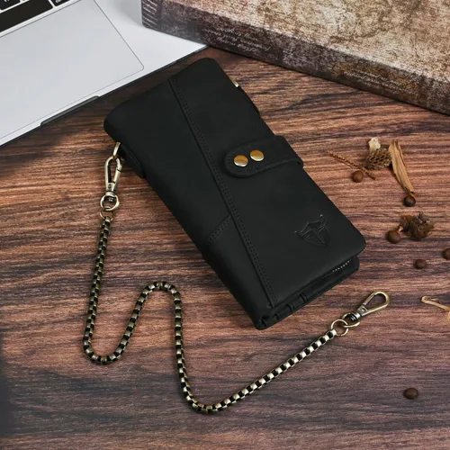 Vista 89 de Genuino Caballo Loco Cuero Regalo de Viaje Moneda Bolsillo Tarjetero Organizador Largo Cadena Rfid Cartera Monedero Con Broche Para Hombres Hombres