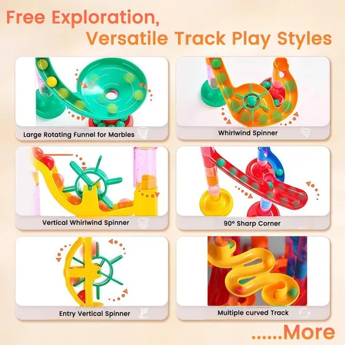 Vista 8 de 232 PCS Marble Run, STEM Building Toys with 45 Colourful Plastic Marbles