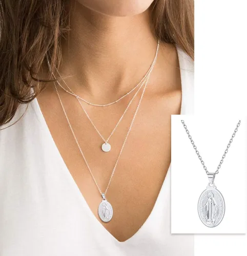 Vista 2 de U7 - Collar y cadena de la Virgen María 22 chapado en oro de 18 quilates joyería cristiana para hombre o mujer cruz milagrosa personalizable