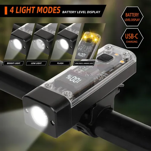 Vista 2 de Paquete de 2 luces de bicicleta delanteras y traseras, luces de bicicleta recargables USB-C delanteras y traseras para conducción nocturna, juego