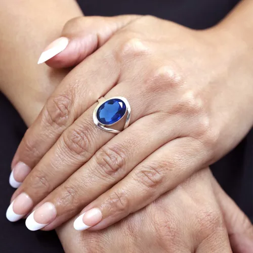 Vista 3 de JEWELOPORIUM - Anillo de plata de ley 925 hecho a mano para mujer, 10 x 14 pulgadas con piedras preciosas ovaladas, joyería para regalo (99021_R)