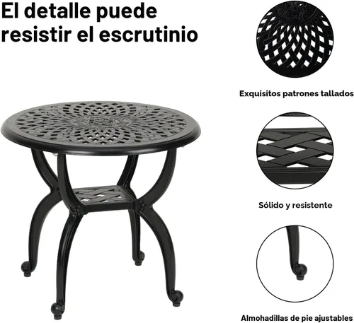 Vista 5 de JARDIN DE CENTENNIAL Mesa lateral/central de aluminio fundido, mesa de café Bistro resistente a la oxidación para exteriores, patio