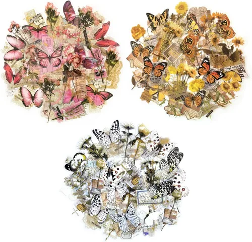 Vista 2 de Yoksas Juego de 180 calcomanías de flores de mariposa, calcomanías estéticas transparentes para álbumes de recortes, planificador, portátiles