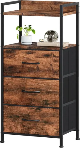 Vista 9 de Somdot - Mesita de noche con 3 cajones, cómoda con contenedores de tela para dormitorio, pasillo, entrada, mueble de mesa auxiliar junto a la cama.