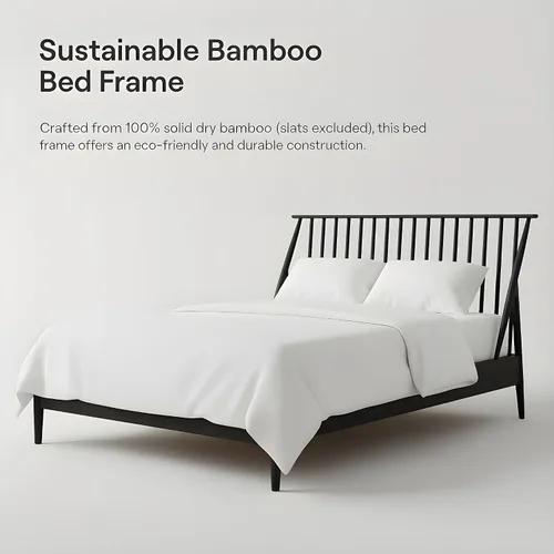 Vista 5 de JIVOIT Cama de plataforma de tamaño King con cabecera de 46.5 pulgadas de alto, marco de plataforma de madera de bambú maciza con listones de madera