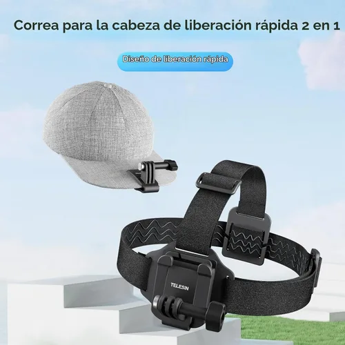 Vista 2 de TELESIN Soporte de correa para la cabeza con clip de gorra, soporte de cinturón para la cabeza de liberación rápida compatible con GoPro Max/Hero
