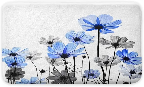 Vista 3 de Alfombras de baño azules, rústicas y elegantes alfombras de baño florales azules y grises con margaritas, bonito diseño de flores silvestres, planta
