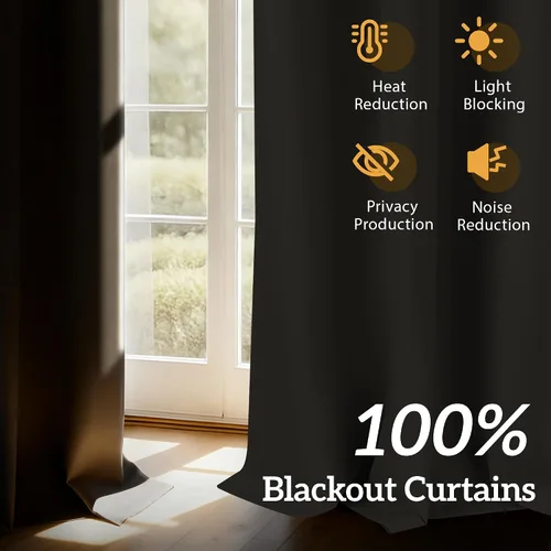 Vista 2 de 2 paneles de cortinas 100% opacas, de peso medio, con aislamiento térmico y ojales para dormitorio, sala de estar, tratamiento de ventana