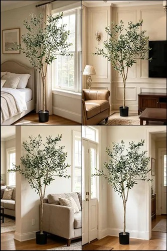 Vista 2 de Árbol de olivo artificial de 6 pies para decoración de sala de estar