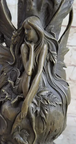 Vista 6 de EUROPEAN BRONZE Art Deco Nouveau - Jarrón de ninfa para mujer y niña, diseño de escultura de bronce firmado, figura de estatua decorativa, obra