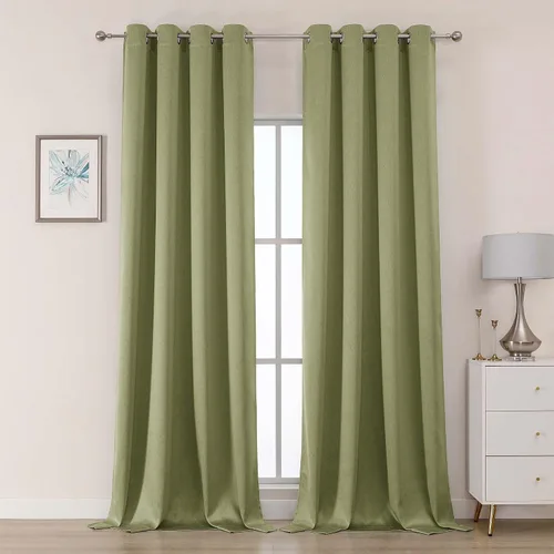 Vista 63 de OWENIE Cortinas 100% opacas de 63 pulgadas de largo, 2 paneles para dormitorio, sala de estar, cortinas superiores con ojales con aislamiento Negro