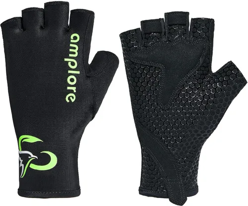 Vista 7 de Amplore Guantes de ciclismo de medio dedo, guantes de bicicleta de carreras, BMX, guantes de verano para mujer y hombre, guantes de bicicleta