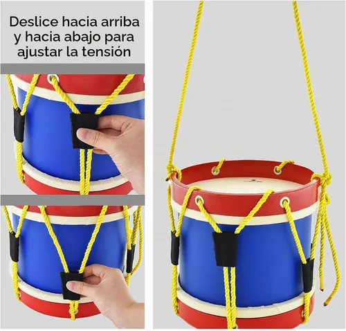 Vista 4 de Juego de batería para niños de 8 pulgadas con correa ajustable y 2 baquetas de madera, instrumento musical, elección de regalo 30808