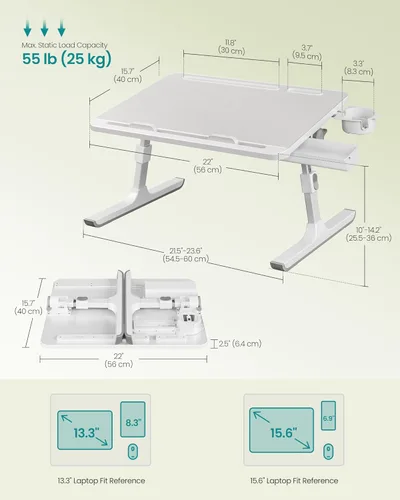 Vista 7 de SONGMICS ULLD113GZ01 - Escritorio de cama plegable para laptop, escritorio grande de 15.7 x 22 pulgadas, inclinación continua de 120°, altura Gris