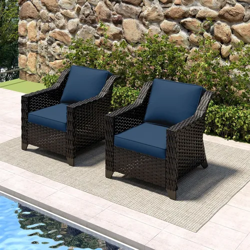 Vista 75 de Sofá de lujo para patio al aire libre de 3 plazas con mimbre de PE tejido a mano Azul