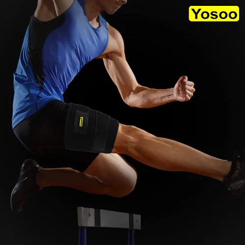 Vista 4 de Yosoo Envoltura de compresión para muslos, soporte ajustable de neopreno para piernas, dolor de isquiotibiales, tensión femoral, alivio de calambres