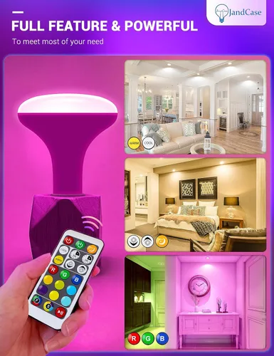 Vista 6 de JandCase BR30 Luces de inundación que cambian de color, RGB + bombilla LED empotrable cálida y blanca fría, 12 W (equivalente a 100 W), 1050 lm