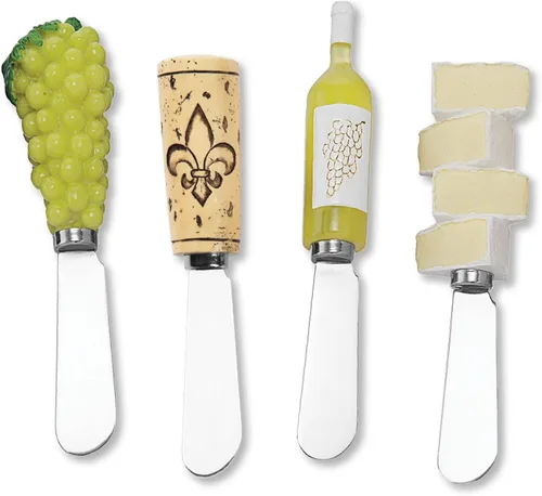 Vista 14 de Wine Things Esparcidores de Queso con Azulejos de Mahjong, Mangos de Resina Pintados a Mano con Cuchillas de Acero Inoxidable para Untar Queso