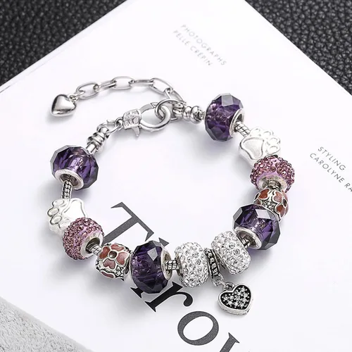 Vista 3 de Muerdou - Pulsera con dijes de mariposa y flor y cuentas de cristal de Murano para niñas y mujeres