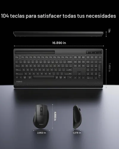 Vista 8 de Inateck Combo de teclado y mouse inalámbricos de tamaño completo para PC/Mac, silencioso
