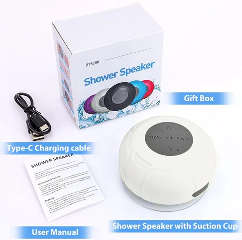 Vista 6 de Altavoz de ducha Bluetooth impermeable portátil inalámbrico resistente al agua altavoz ventosa, micrófono integrado regalos para niños, altavoz