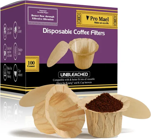 Vista 15 de Pro Mael Filtros desechables de taza K, papel de filtro de café para cafeteras Keurig de una sola porción 1.0 y 2.0, uso con cápsulas K Cup Natural