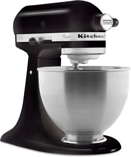 Vista 2 de KitchenAid Classic Series K45SS - Batidora de pie inclinable de 4.5 cuartos de galón, negro ónix y batidora de mano de 5 velocidades ultra potentes