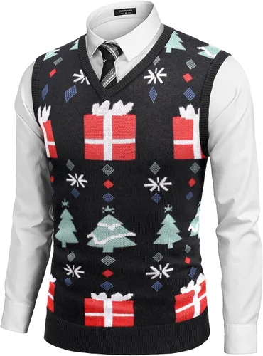 Vista 11 de COOFANDY Suéter sin mangas para hombre, chaleco con cuello en V, jersey de algodón sólido Azul claro