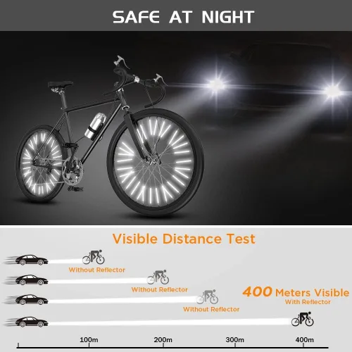 Vista 3 de Reflector de radios para bicicleta, reflectores de radios de bicicleta de visibilidad de 360°, clips reflectantes impermeables para bicicletas