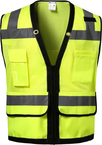 Vista 12 de Chaleco de seguridad clase 2 de alta visibilidad, chaleco de alta visibilidad con tiras reflectantes de 2 pulgadas de ancho, chaleco de construcción