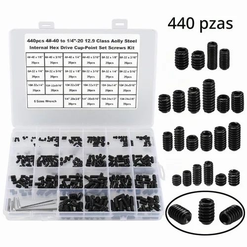 Vista 2 de 440 piezas de 22 tamaños, 4#-40 a 1/4 "-20 estándar SAE Allen cabeza hexagonal Tornillos de cabeza hexagonal, juego de tornillos hexagonales