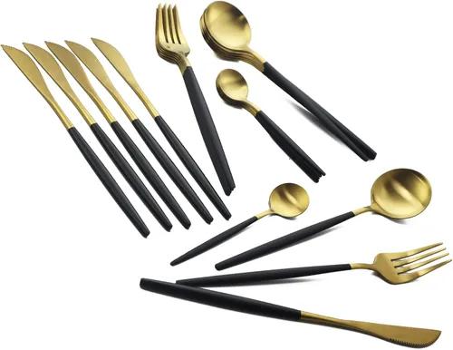 Vista 23 de JASHII Juego de cubiertos de acero inoxidable de 24 piezas, juego de cubiertos de servicio para 6, utensilios para cocina, aptos para lavavajillas