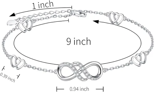 Vista 7 de Infinity Anklet 925 Sterling Silver for Women Girls Adjustable Heart Ankle Bracelet Boho Beach Foot Chain 9+1 Inch Charm Jewelry Best Birthday Gifts
