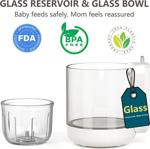 Vista 2 de Máquina de alimentos para bebés, vaporizador y licuadora de vidrio para bebés, procesador de alimentos no plástico, 10 onzas, máquina de puré de un