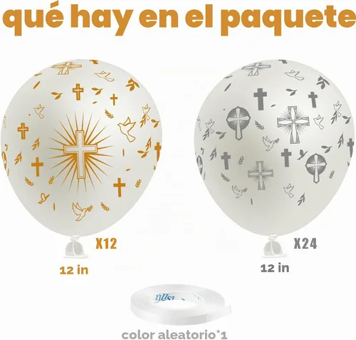 Vista 8 de WATINC 36 globos de cruz que Dios bendige, decoración de fiesta de bautismo, suministros de confirmación, decoración de primera comunión, globo