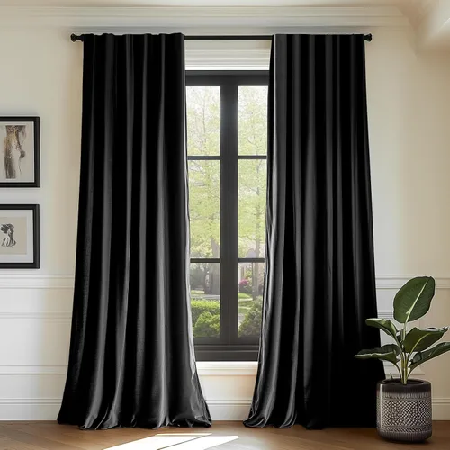 Vista 32 de Lazzzy Cortinas opacas de terciopelo beige de 84 pulgadas de largo con aislamiento térmico para oscurecer la habitación, cortinas forradas de lujo