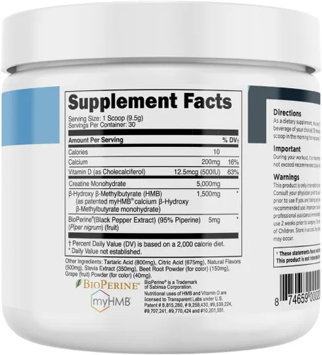 Vista 9 de Transparent Labs Creatine HMB - Monohidrato de creatina en polvo con HMB para crecimiento muscular, mayor fuerza, mayor producción de energía